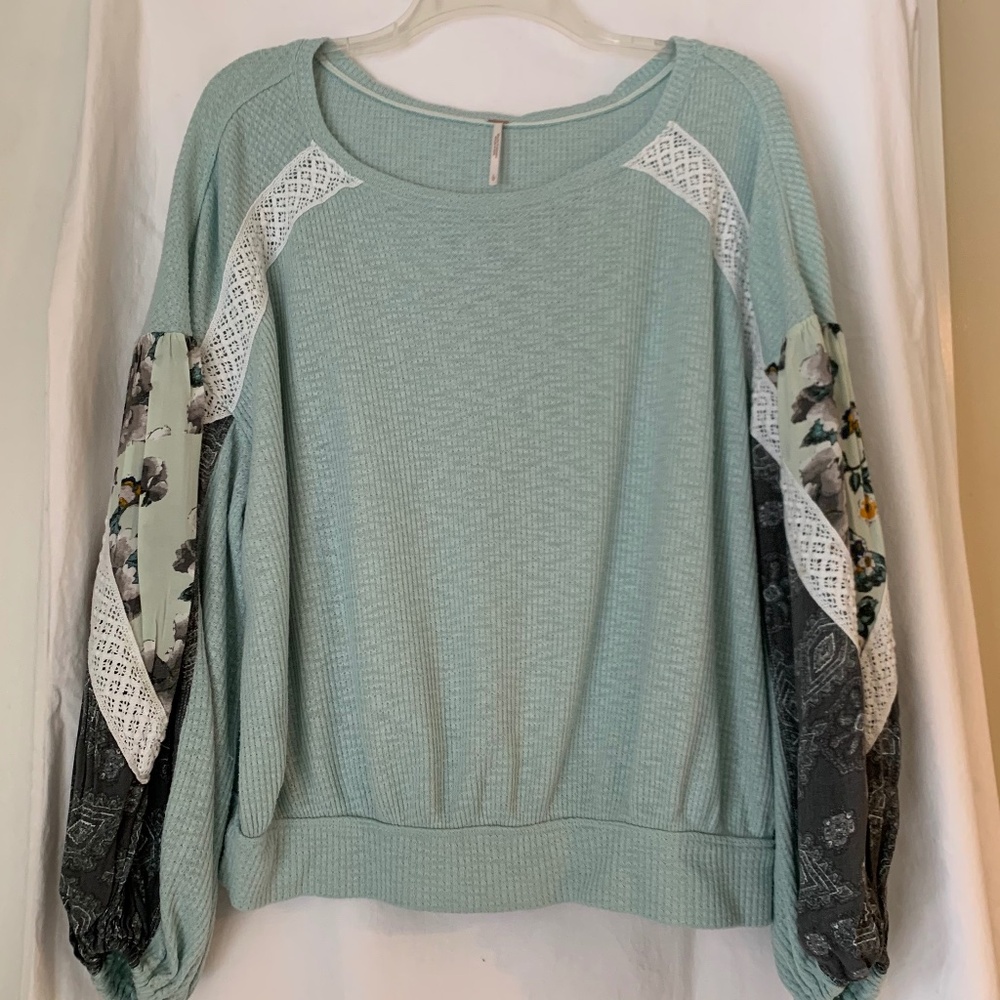Free People Mint Green Patchwork Top
